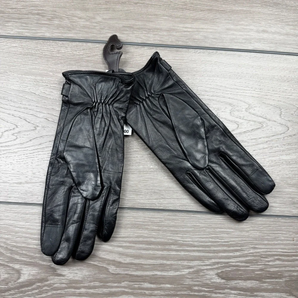 Michael Kors Womens Tech Gloves Leather MK Logo Black Large